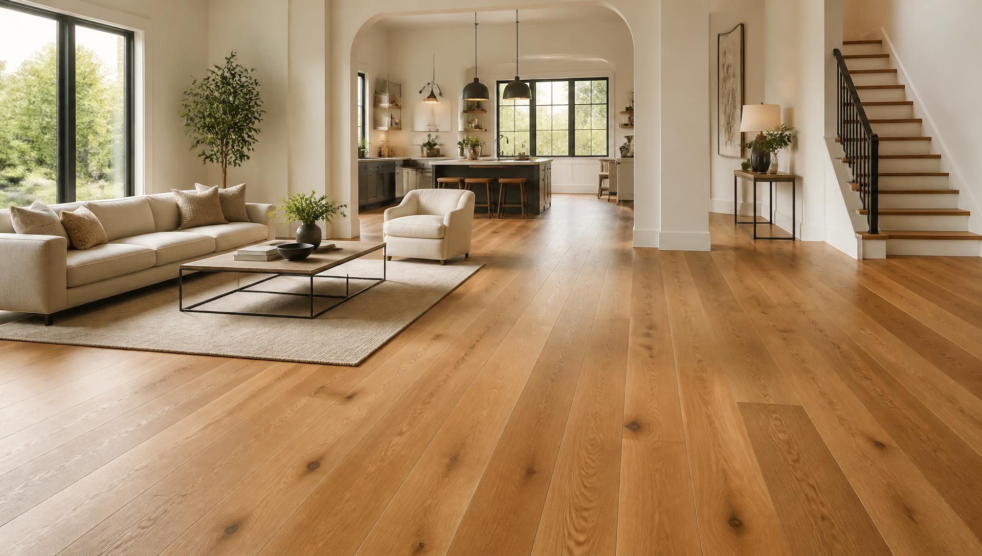 Beautiful hardwood flooring in a bright modern home